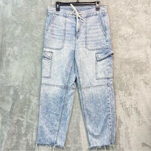 American Eagle Acid Wash Light Blue Denim Cargo Pants Size 10